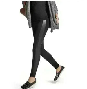 Athleta Black Leggings/Skinny Pants Side Faux Leather Panels